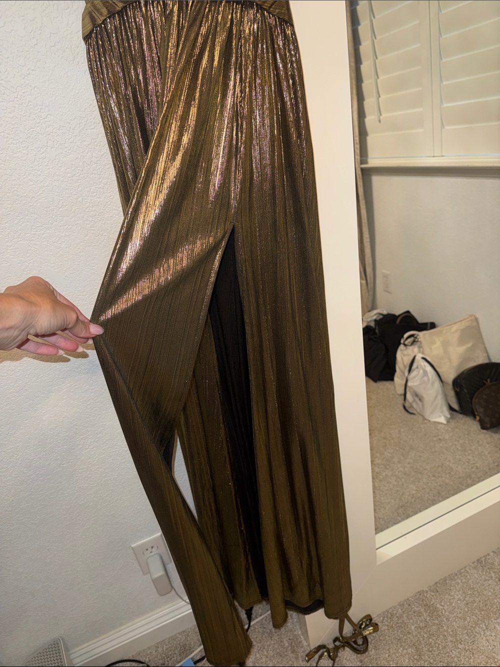Gold Plunge V-Neck Evening Dress - Picture 6 of 11